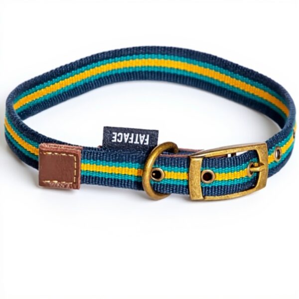 Collier chien cuir véritable rayures bleues jaunes FatFace