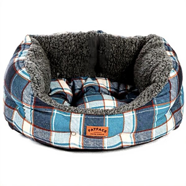 FatFace Lit Chien Fibre Recyclée Douce Carreaux Bleu