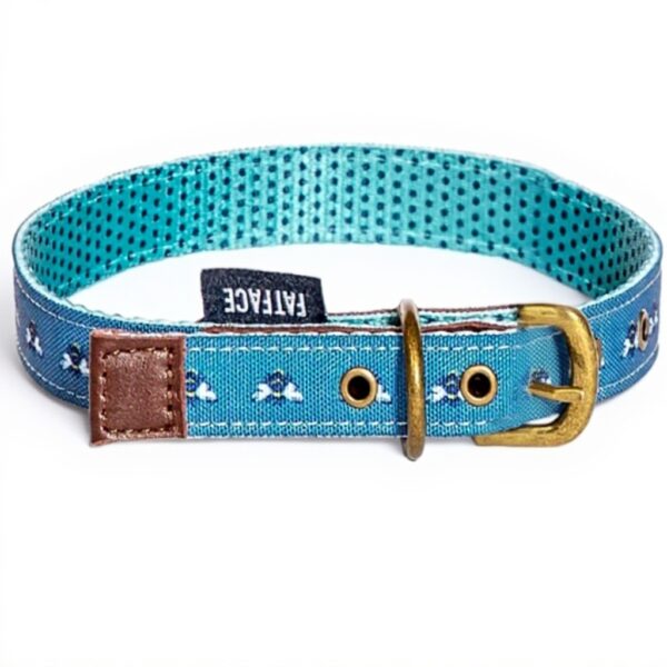 Collier chien cuir Fatface pois abeilles boucle métal bleu