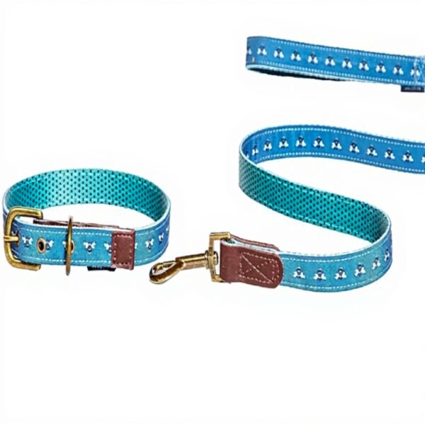Collier chien cuir Fatface pois abeilles boucle métal bleu