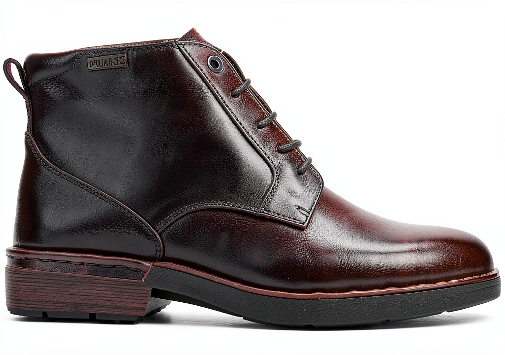 Bottines en cuir Pikolinos Homme portées dans un décor urbain, sous un ciel légèrement nuageux