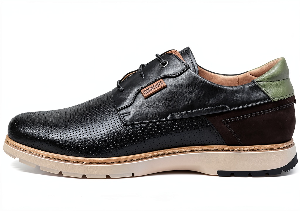 Pikolinos Chaussures Homme Cuir Lacets Oxfords Derbies portées sur un sol de bois, montrant les détails de la boucle métallique