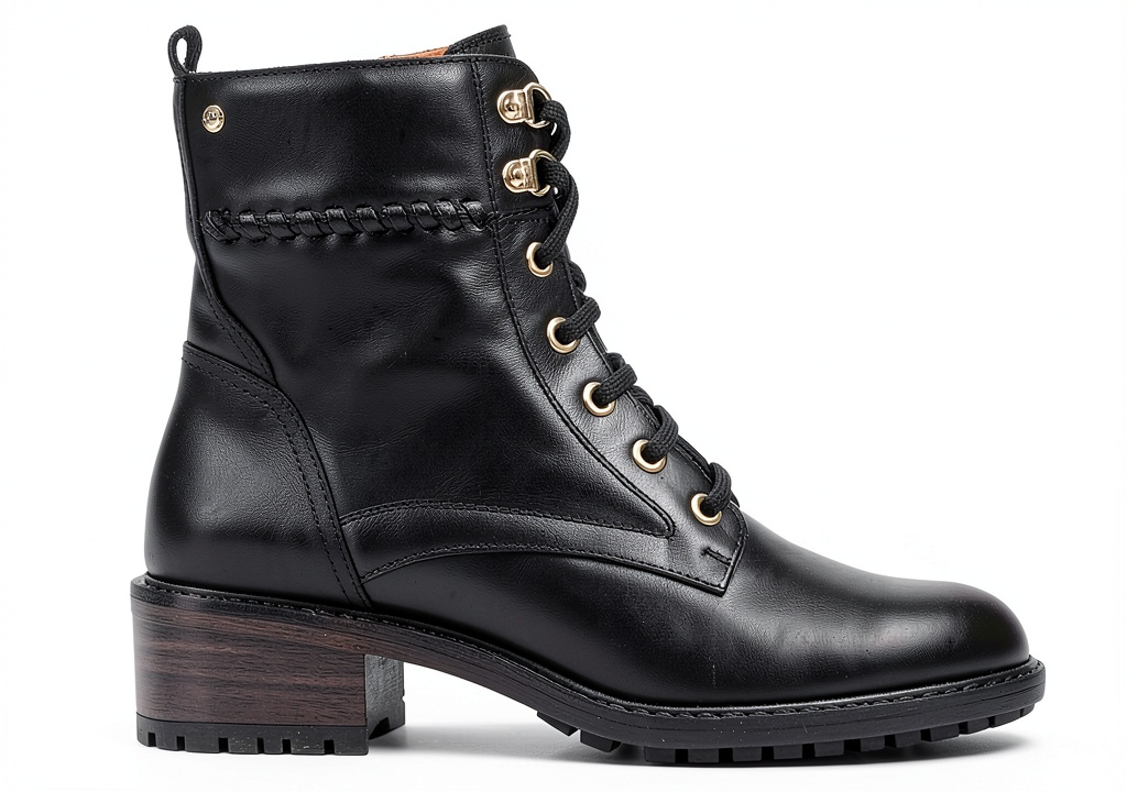 Bottines femme en cuir avec talon, vue de face sur fond neutre