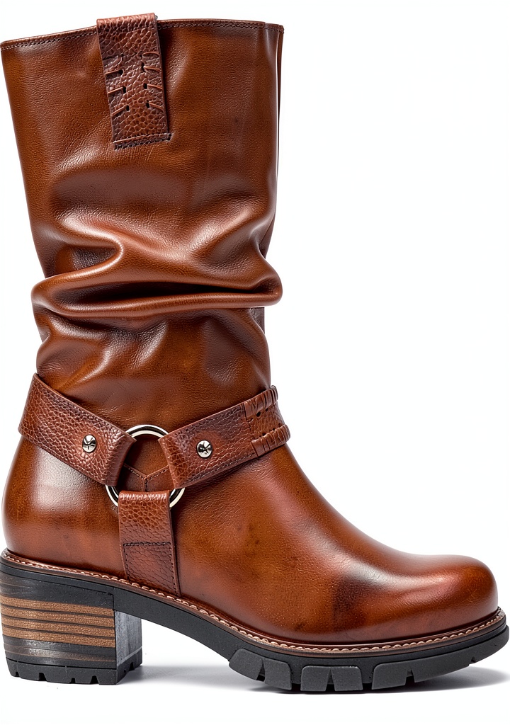 Bottes en cuir pour femme portées avec une tenue décontractée