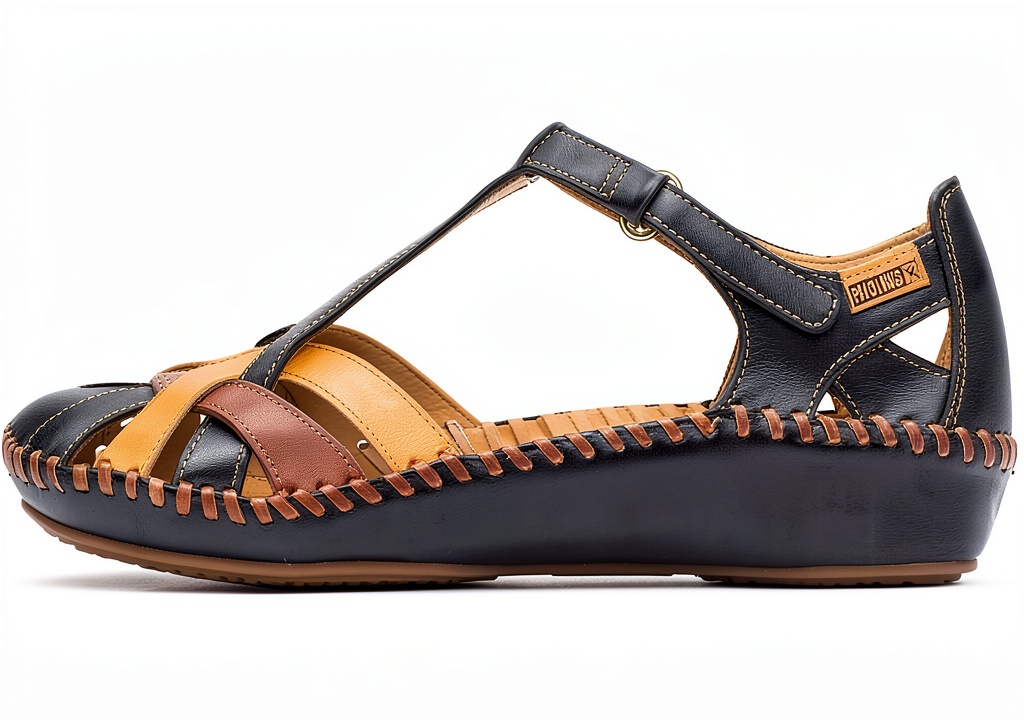 Sandales Pikolinos en cuir montrant les détails de fabrication et les coloris disponibles