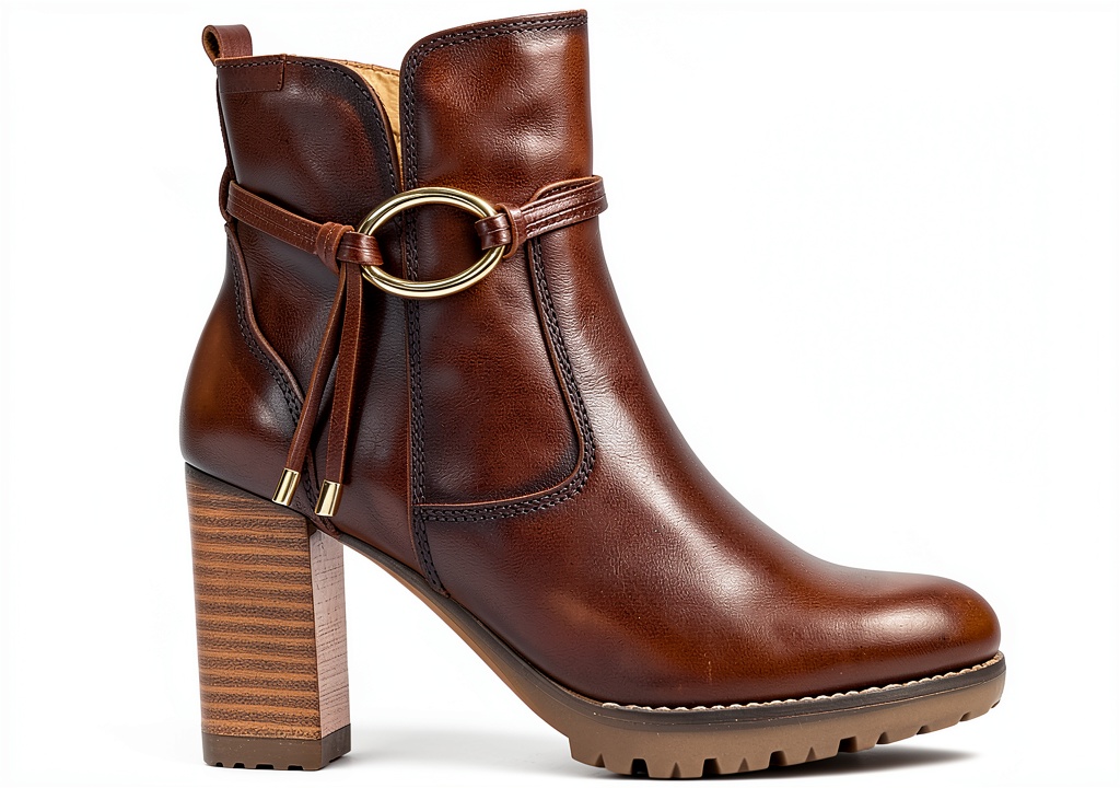 Installation Bottines femme Pikolinos cuir talon confortable usage on a wooden desk
